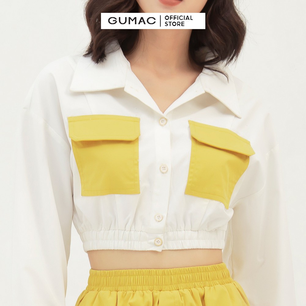[Mã WABRGUM giảm 10% tối đa 30K đơn 99K] Áo croptop nữ phối túi GUMAC phong cách năng động màu trắng AB3125