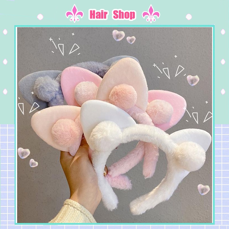 Băng Đô Cài Tóc Rửa Mặt Hình Tai Mèo Phối Lông Dễ Thương Thanh Lịch Và Tinh Tế Phong Cách Hàn Quốc