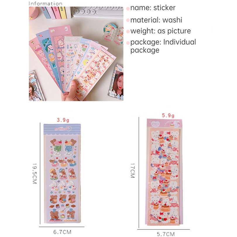 Sticker Dán Trang Trí Sổ Tay Hình Gấu Hoạt Hình Dễ Thương DIY
