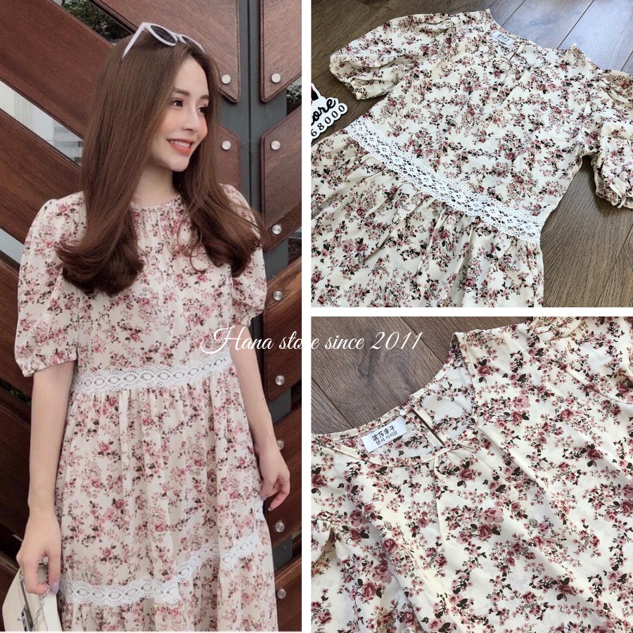Đầm hoa nhí dáng suông, form rộng, kèm ảnh chụp cận chất freesize dài váy 100cm, hàng sẵn tại Hana store | BigBuy360 - bigbuy360.vn