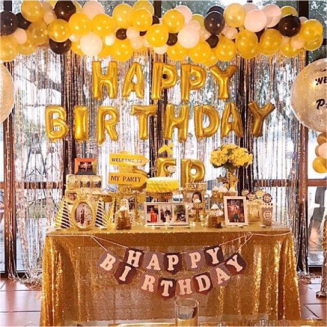 Set Bóng Trang Trí Sinh Nhật Gồm Chữ Happy Birthday Và 50 Bóng Nhũ