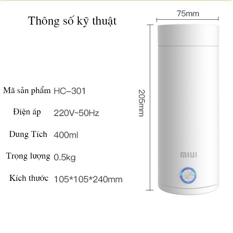 Bình đun nước mini siêu tốc MIUI sôi trong vòng 5 phút pha sữa, trà, cafe,đi du lịch tự động ngắt khi sôi BDN01
