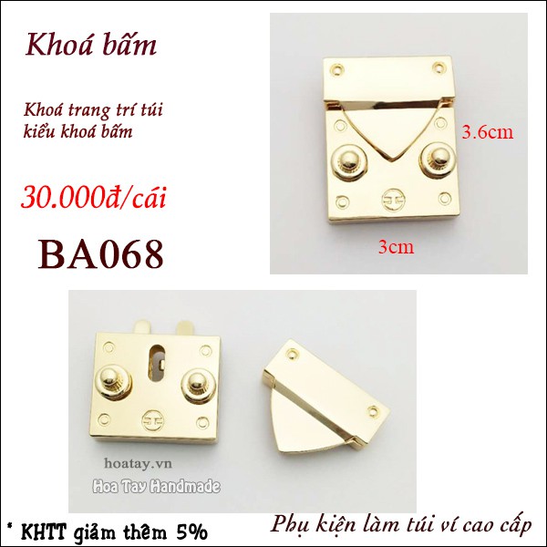Khoá trang trí túi ví. Kiểu khoá bấm BA068