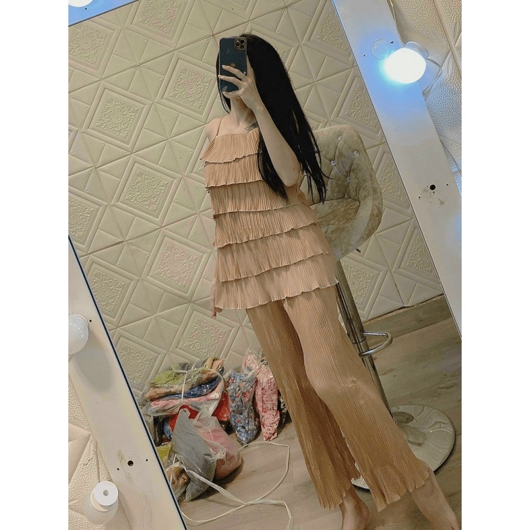 Sét Bộ Đi Chơi Quần Dài Áo 2 Dây Chất Lụa Dập Ly Mặc Mát Thoải Mái [NEW UNISEX]