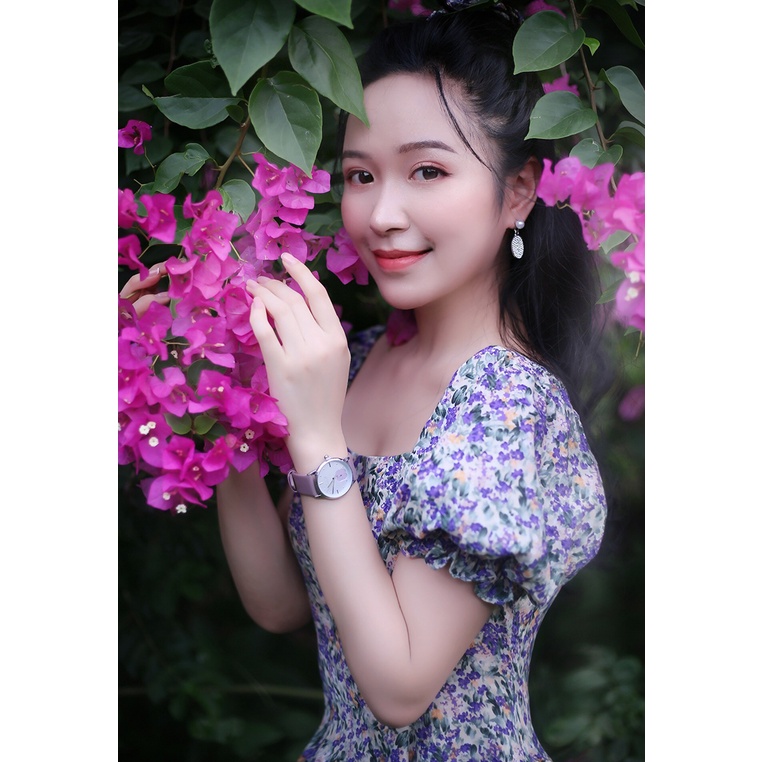 Đồng Hồ Nữ JA-1244C Julius Hàn Quốc Dây Da (Tím)