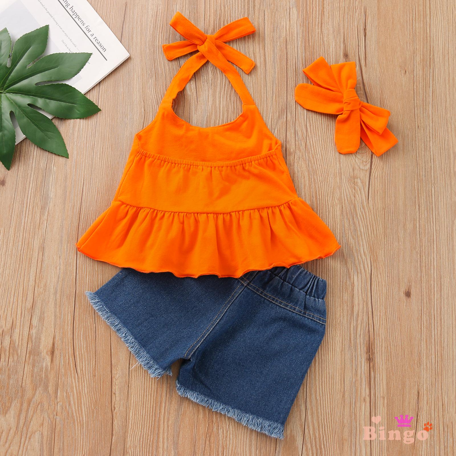 Set Áo Yếm Hở Lưng + Quần Short Jeans Thời Trang Cho Bé Gái