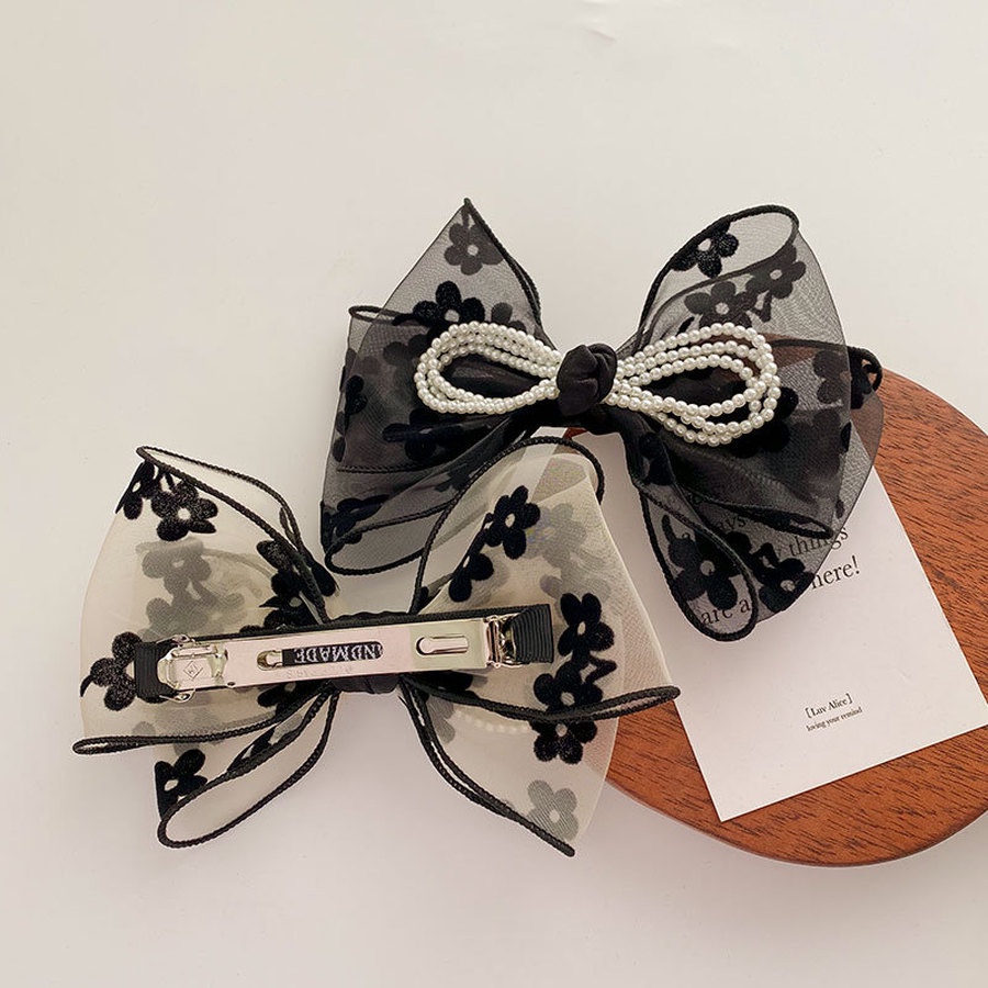 Kẹp Tóc Hình Nơ Đính Ngọc Trai Dễ Thương Cho Nữ