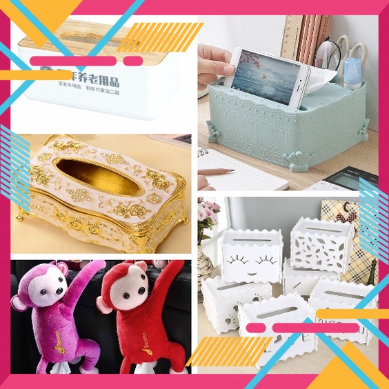 [5❤️][FREESHIP] HỘP KHĂN GIẤY HÌNH KHỈ, MÀU TRẮNG, GỖ, HẠT VÀNG, CÓ KỆ ĐỰNG VẬT DỤNG [HCM]