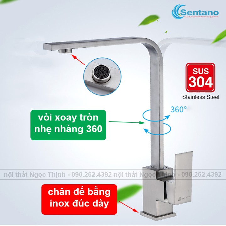 [MÃ SALE 5%][THÂN ĐÚC - ĐẾ ĐÚC DÀY] Vòi rửa chén nóng lạnh inox 304 xoay 360 gắn chậu rửa chén inox ( Kiểu vuông dẹt )