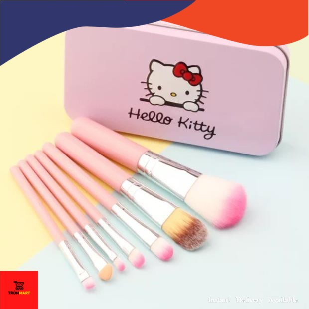 Trùm Giá Tốt - Bộ Cọ Trang Điểm 7 Món Hello Kitty Hàn Quốc, Hàng Loại 1 Hộp Thép