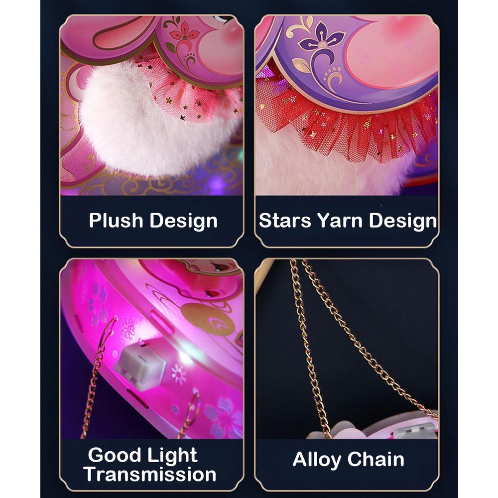 YIYU Lồng Đèn PVC Hình Thỏ Tua Rua Phối Lông Xù Sáng Tạo Cho Bé