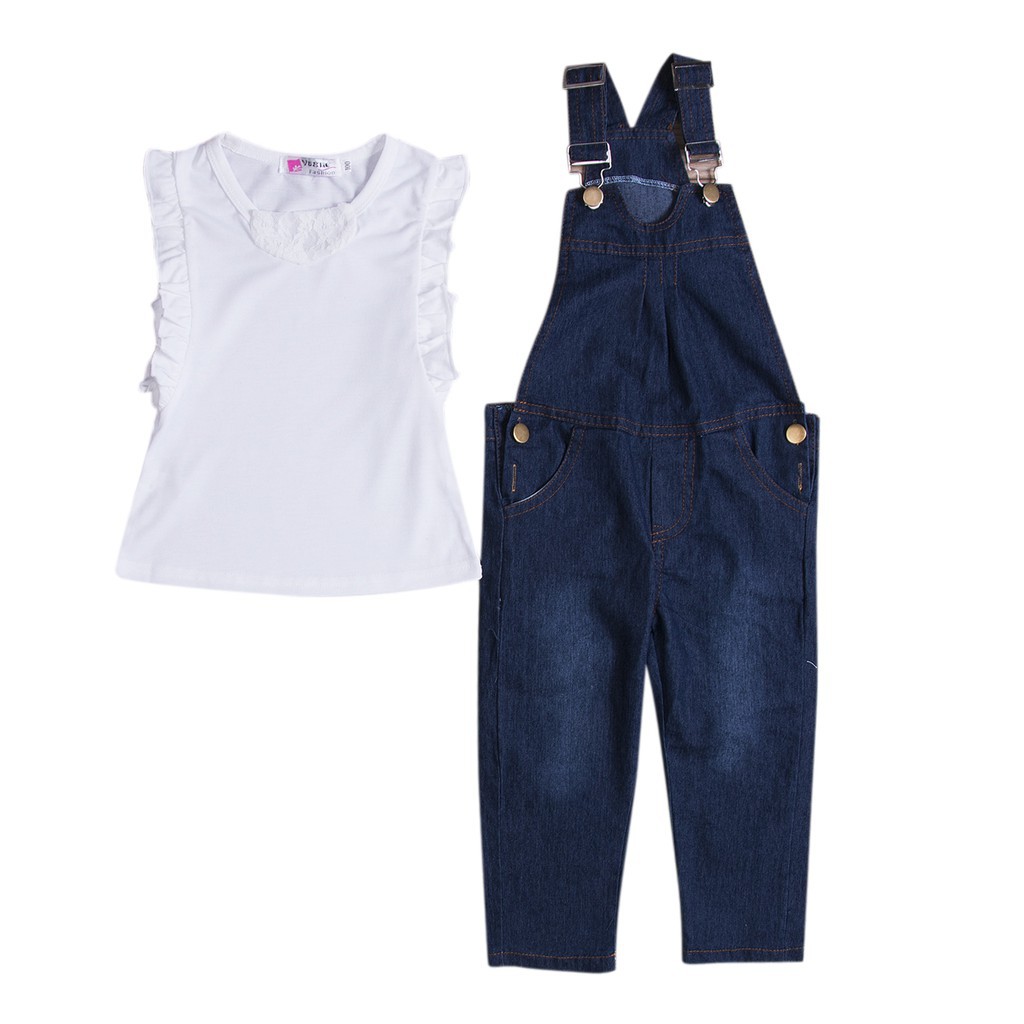 ღ♛ღ2PC New baby girls Summer Top+ pants Set Clothes T shirt Jeans casual suit