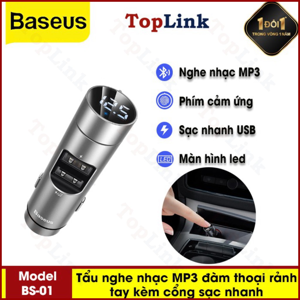 Tẩu Sạc Nhanh 18W Tích Hợp Bluetooh MP3 Baseus BS-01 Đàm Thoại Rảnh Tay - TopLink