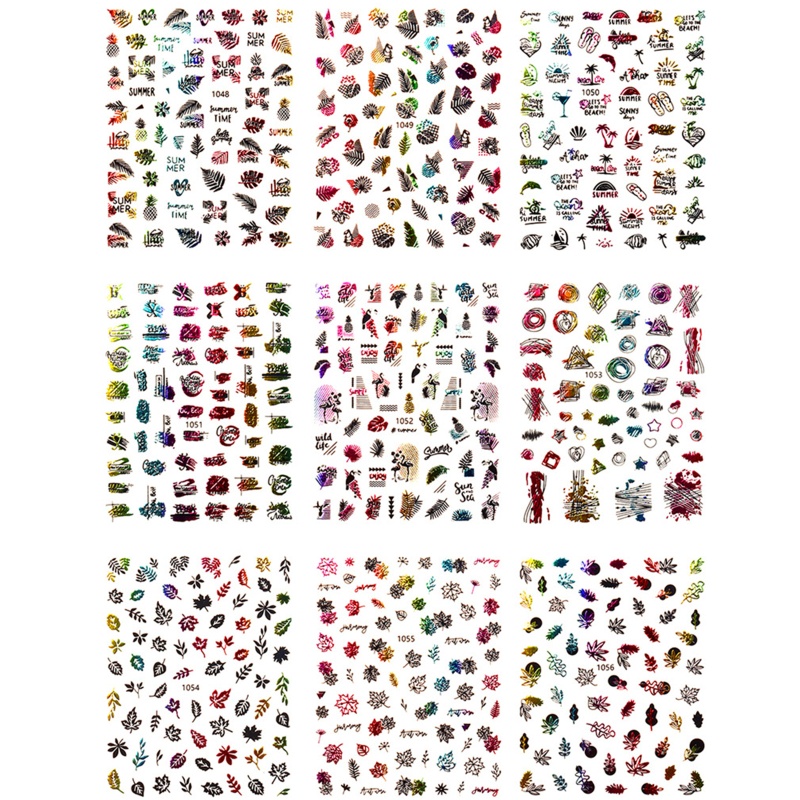 Set 9 Tấm Hình Dán Trang Trí Móng Tay Nghệ Thuật Nhiều Màu Sắc DIY