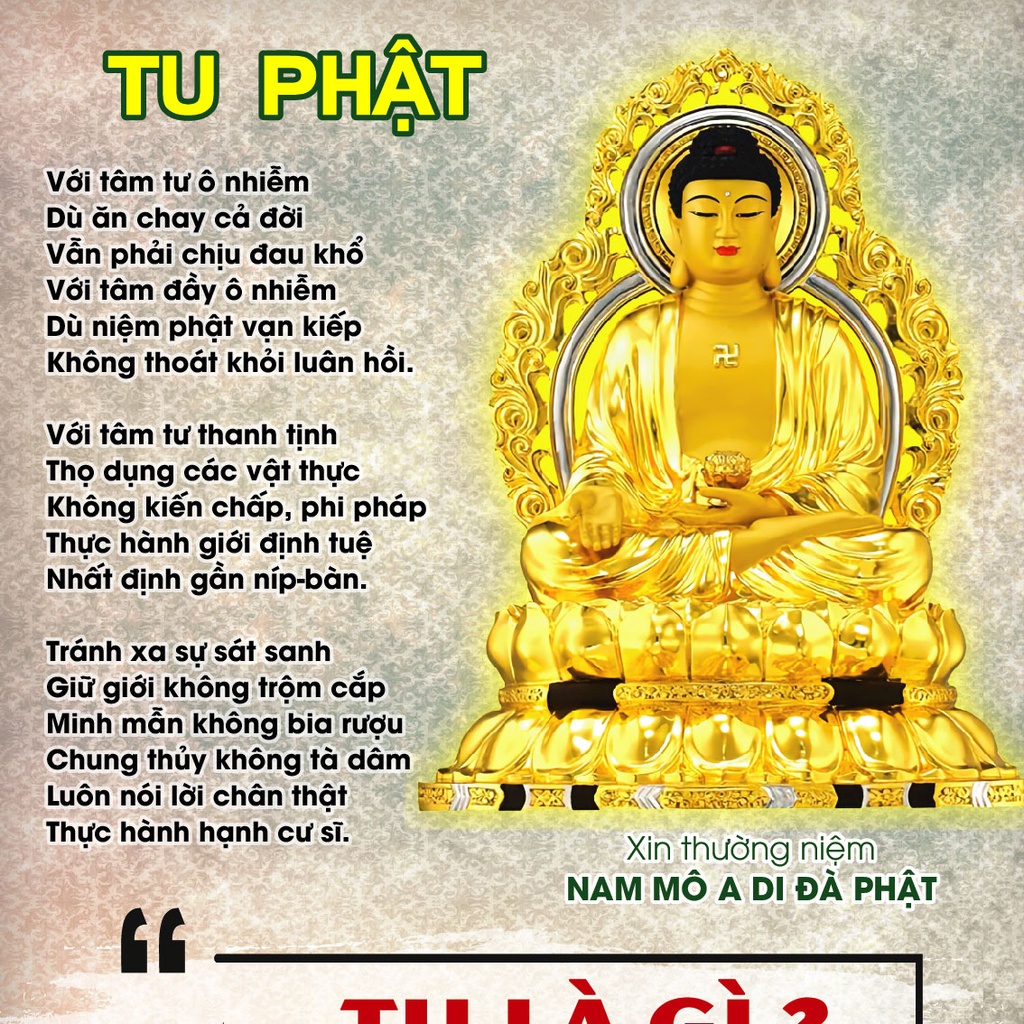 Tranh chữ Tu Phật: Tu là gì? 40x60cm chất liệu vải phủ bóng cao cấp, dày dặn
