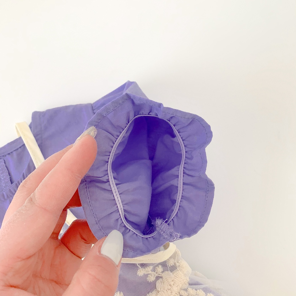 Đầm Tay Ngắn Phối Ren Màu Tím + 1 Đầm Trắng Thời Trang Mùa Hè Xinh Xắn Cho Bé Gái