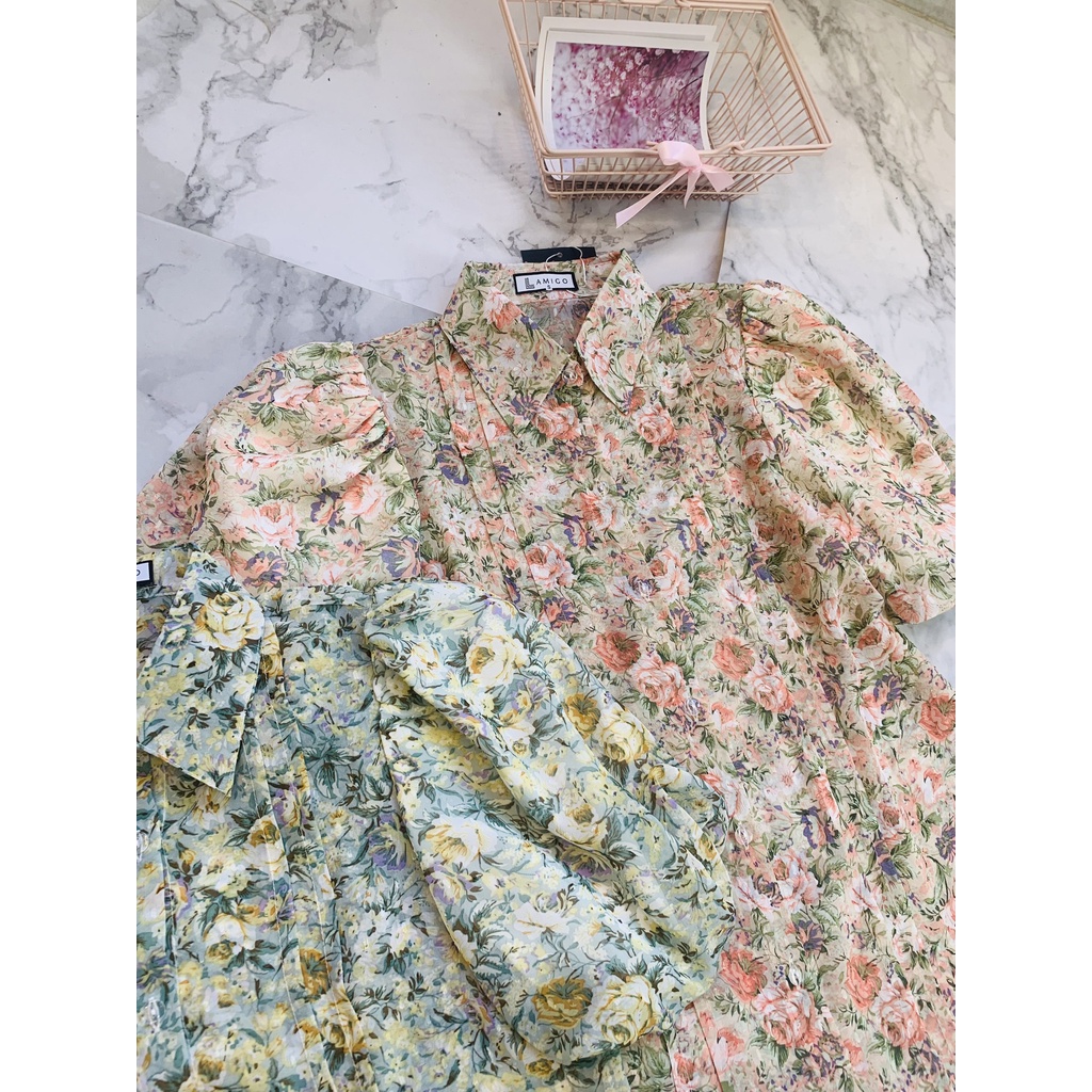 Áo sơ mi công sở nữ hoa tay bồng cộc tay 152