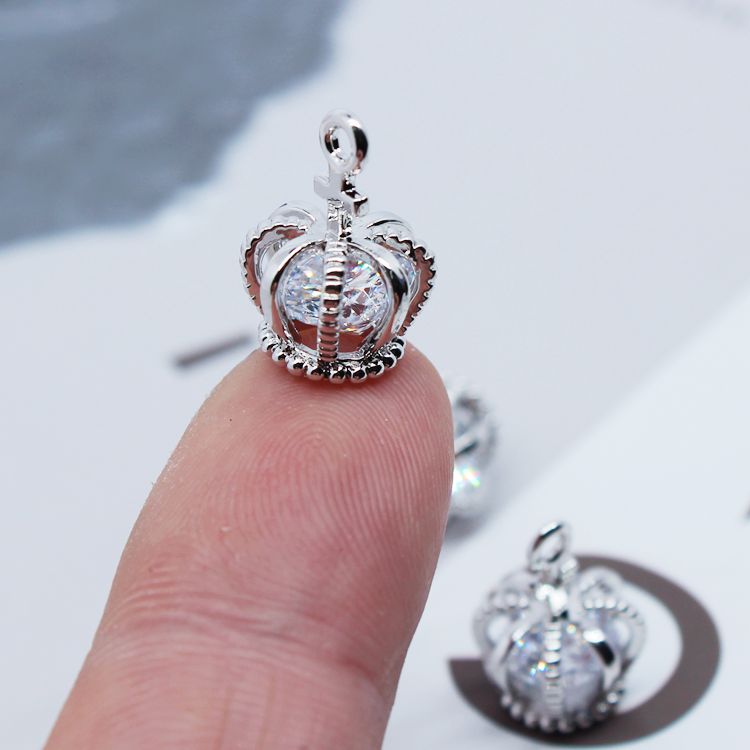 Mặt Dây Chuyền/ Khuyên Tai/ Dây Chuyền Thủ Công Bằng Đồng Mạ Bạch Kim Dát Đá Zircon Hình Vương Miện diy