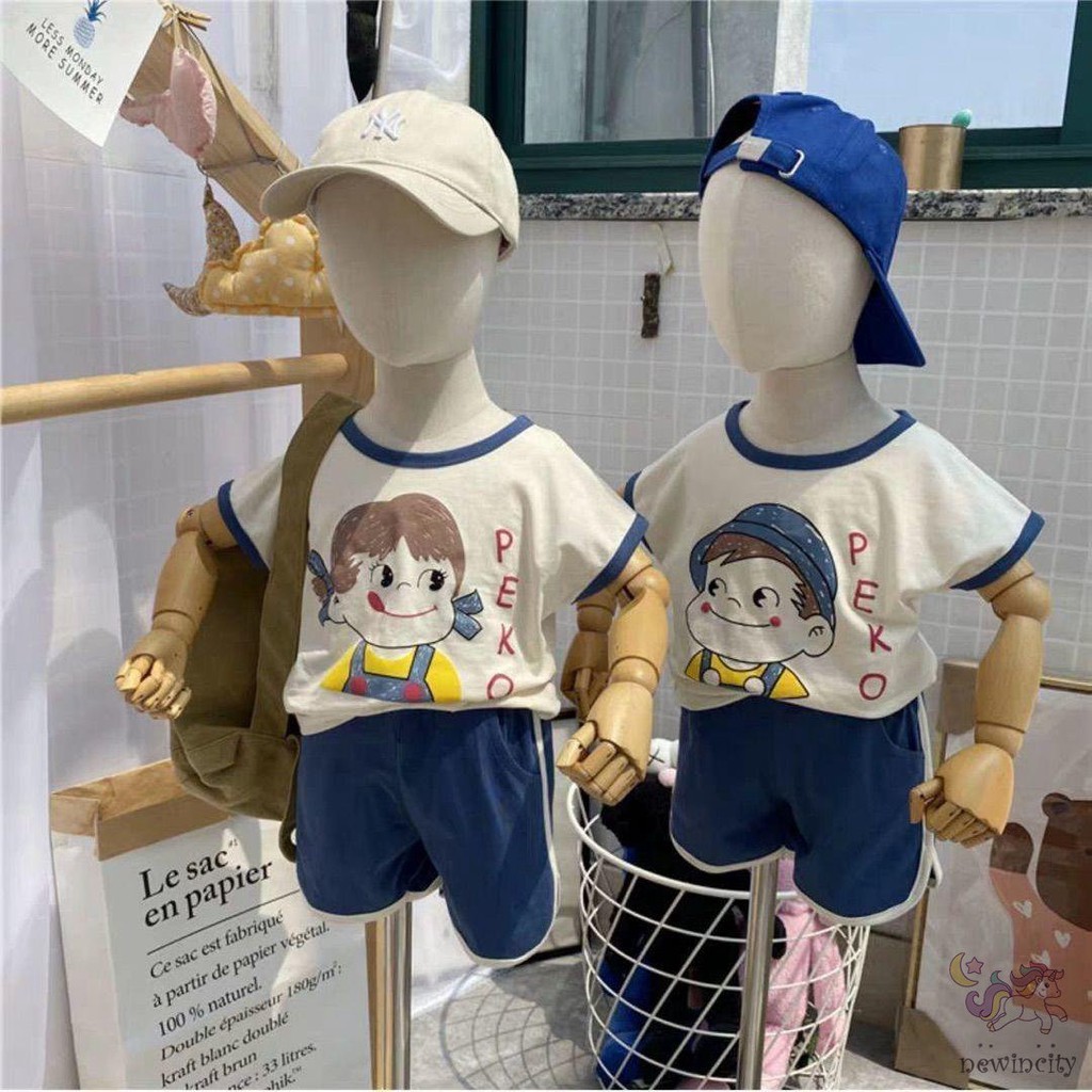 Áo thun tay ngắn in hoạt hình và Quần ngắn thời trang Hàn Quốc cho bé gái