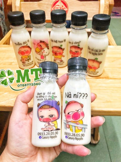 Sticker dán chai sữa chua trà sữa quỳnh aka