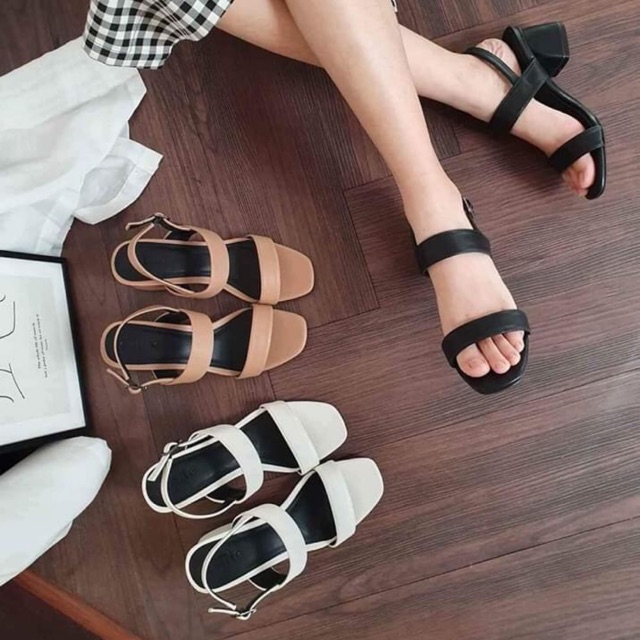 Giày cao gót vuông 5 phân 2 quai ngang da mềm