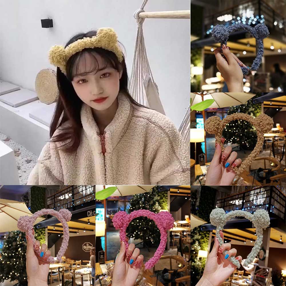 Băng Đô Cài Tóc rửa mặt Hình Tai Gấu Phối Lông Nhiều Màu Sắc Đáng Yêu Cho Nữ Mihan1