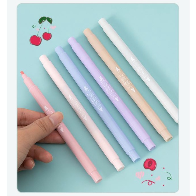 Set 6 bút highlight 2 đầu 12 màu morandi Béo shop , bút ghi chú đánh dấu nhớ dòng dạ quang vỏ pastel marker B07