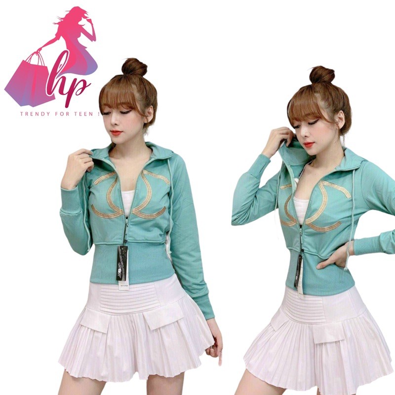 áo khoác nữ phom lửng thun cotton da cá loại 1 thêu logo mới 2021