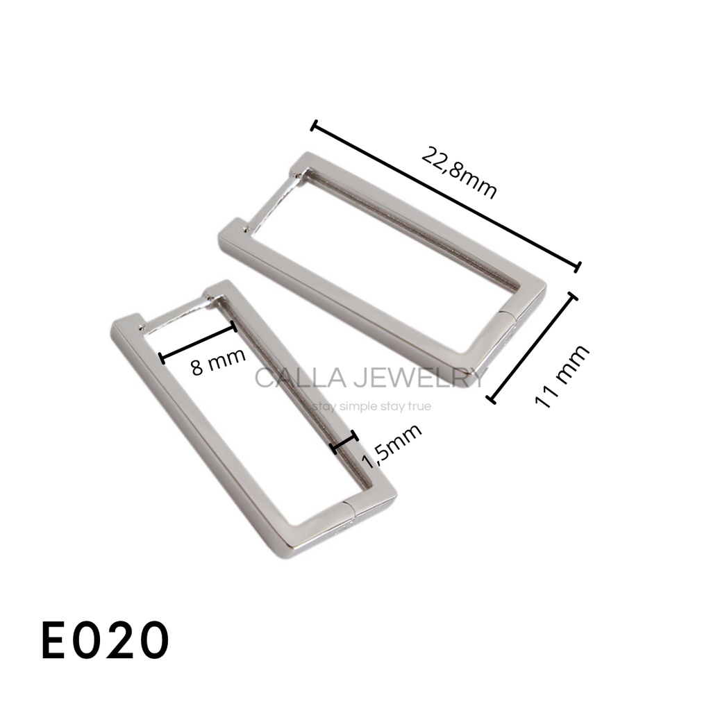 KHUYÊN TAI BẠC CALLA - Khóa chữ nhật l E020