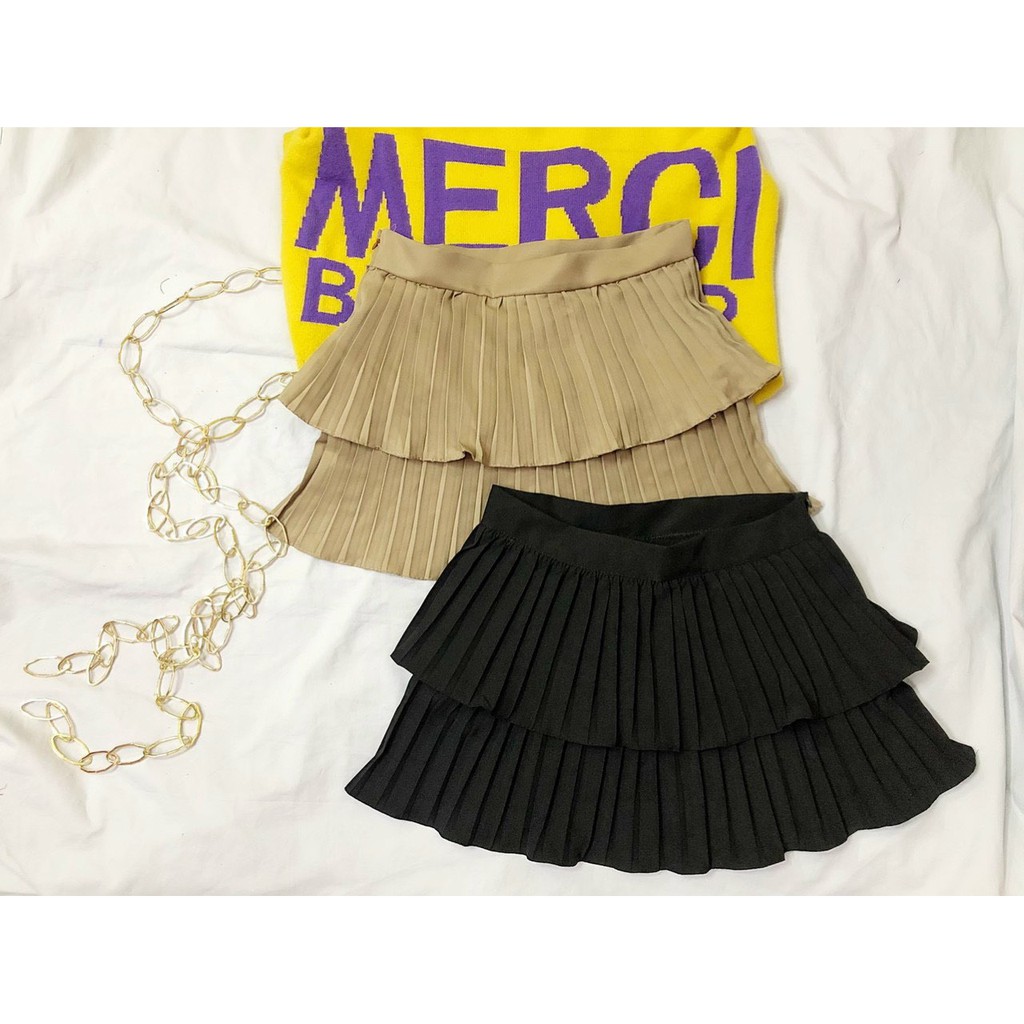 Chân váy voan dập ly 2 tầng xinh ảnh thật