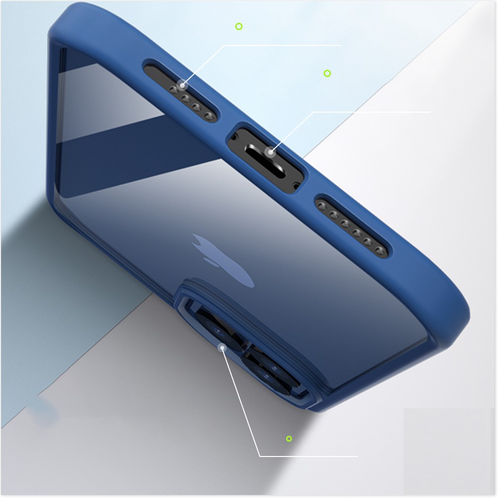 Ốp lưng trong suốt iPhone 12/ 12 Pro/ 12 pro Max Rock Guard Pro viền màu - Hàng chính hãng - Viền xanh dương - iPhone 12