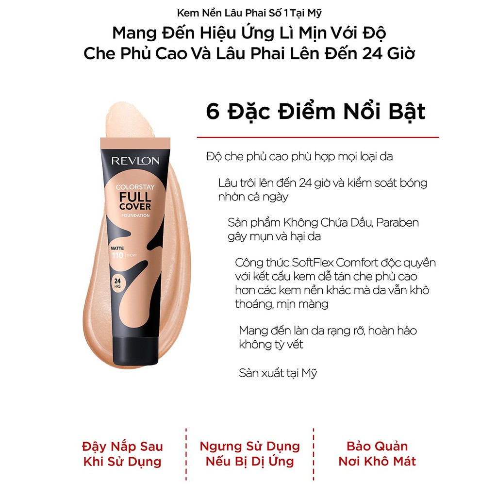 Kem nền lâu phai siêu lì toàn diện Revlon ColorStay Full Cover 24h 30ml | BigBuy360 - bigbuy360.vn