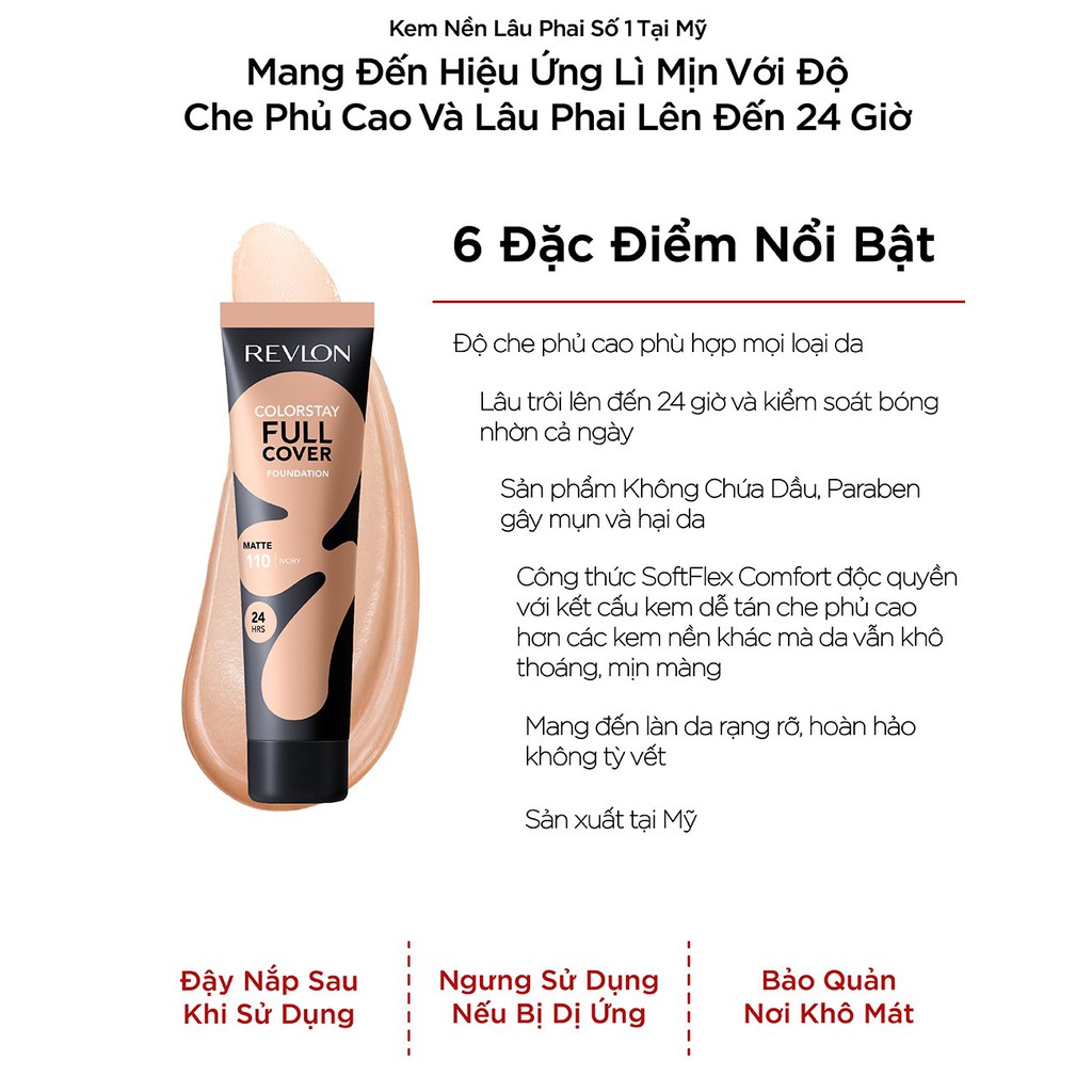 Kem nền lâu phai siêu lì toàn diện Revlon ColorStay Full Cover 24h 30ml