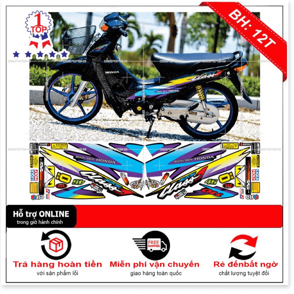 ( Quí khách vui lòng mang ra tiệm cho thợ dán ) Tem wave nhỏ đời đầu Class tím xanh