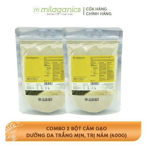 Combo 2 Bột Cám Gạo Dưỡng Da Trắng Mịn, Trị Nám MILAGANICS 200g (Túi)