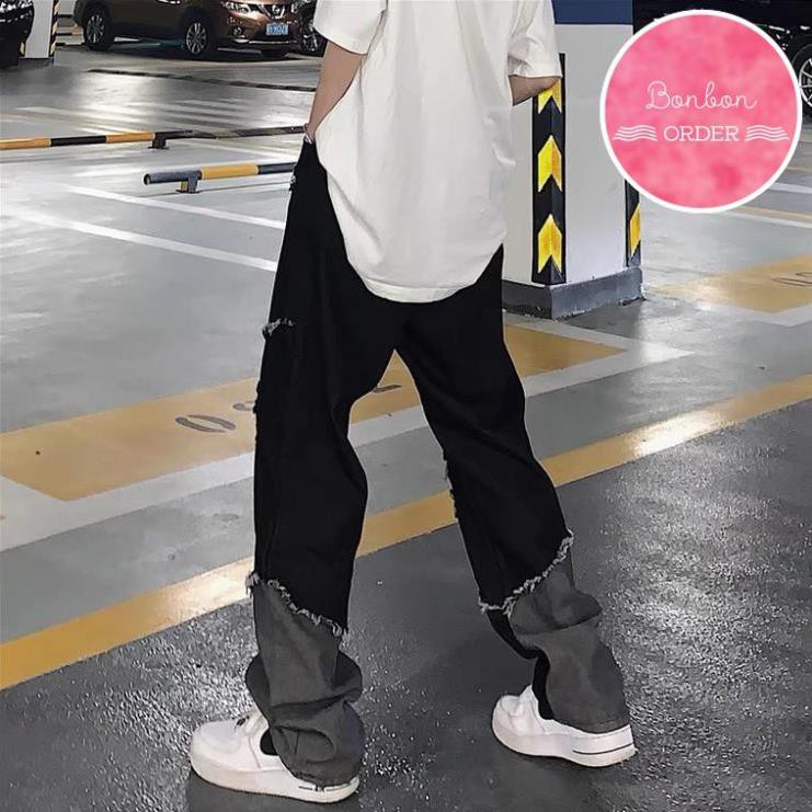 QUẦN JEAN PHỐI CHỈ ULZZANG ỐNG RỘNG CHẤT -