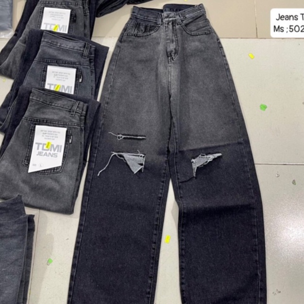 [ FOMO ] QUẦN JEANS ỐNG RỘNG NỮ LƯNG CAO LOANG MÀU XÁM RÁCH 2 VẠT 1 SỌC LAI CUỐN VẢI DÀY DẶN MỀM MỊN CAO CẤP NITIQC