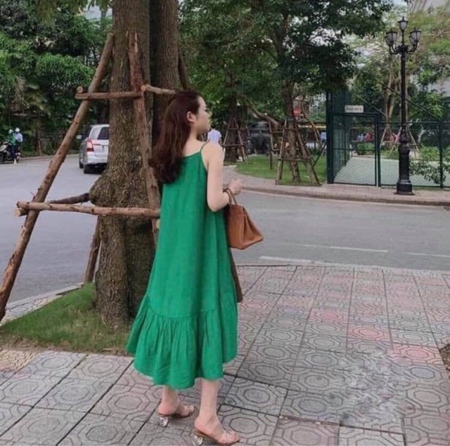 ĐẦM SUÔNG-Váy đũi MAXI 2 dây đuôi cá dáng xuông 4màu chất đũi xước