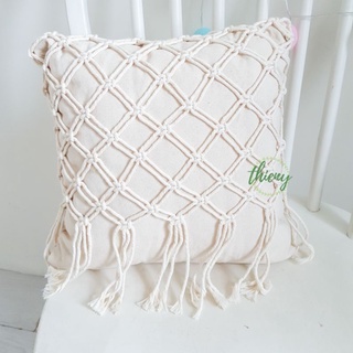 Gối macrame đẹp cao cấp Gối tựa sofa 35x35cm Homestay Quán cafe Studio Ảnh shop tự chụp