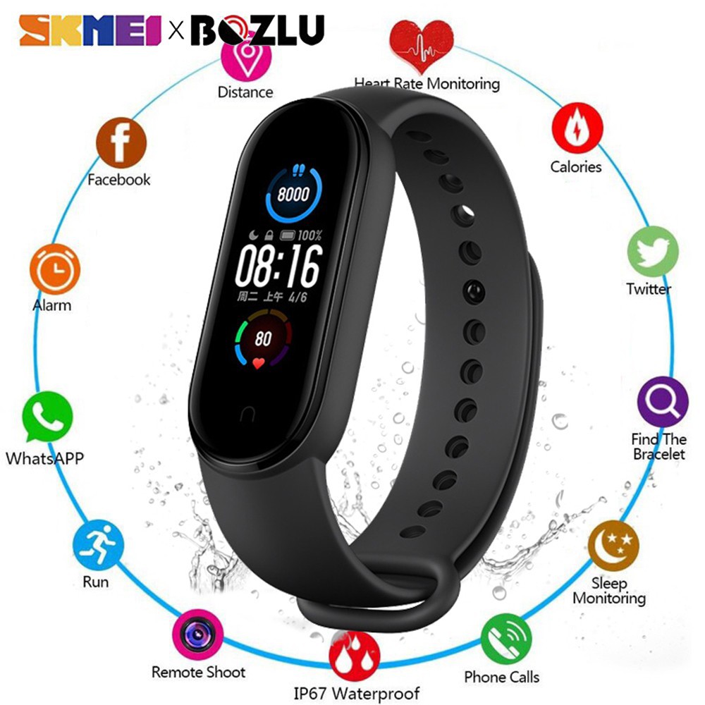 SKMEI BOZLUN M5 Smart Watch Strap Silicone Wristband Bracelet Girls Boys Electronic Smart Clock Students Child Adults Sport Smartwatch Blood Oxygen Heart Rate