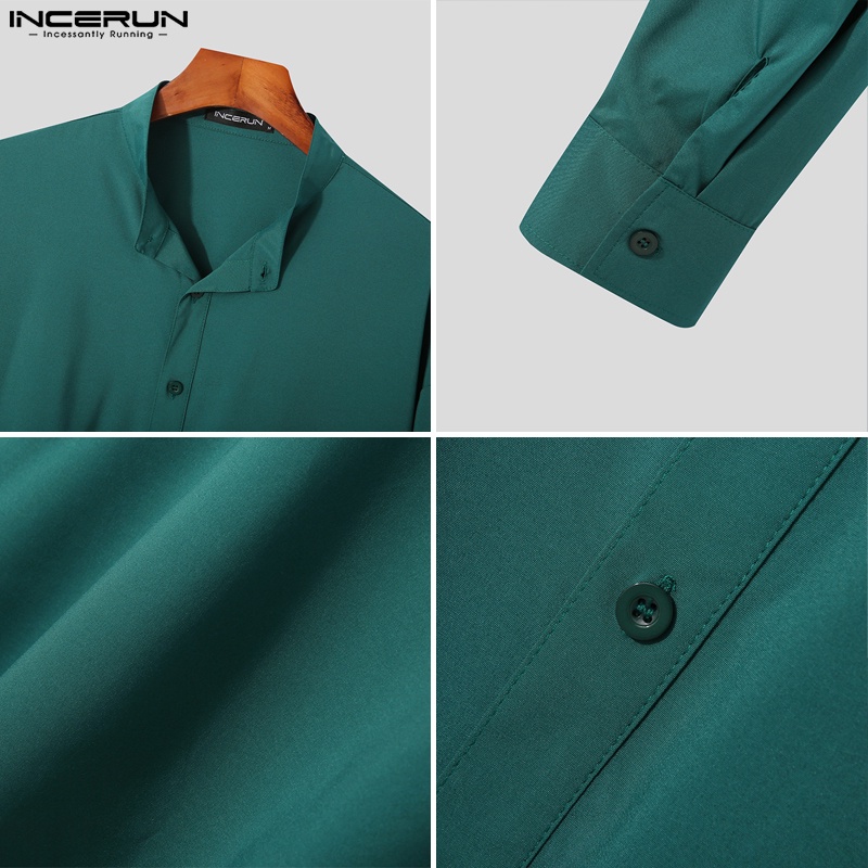 Áo sơ mi INCERUN tay dài cài nút màu trơn cỡ lớn thời trang trẻ trung dành cho nam