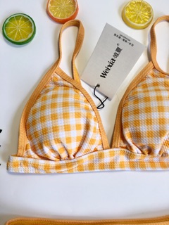 Bikini caro vàng cạp cao( kèm hình thật )
