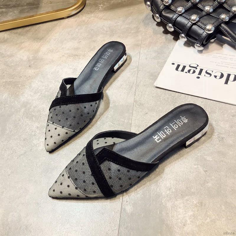 INFINITE Women Fashion Flat Shoes Dot Printed All-match Casual Breathable Wear-resistant Mesh Flat