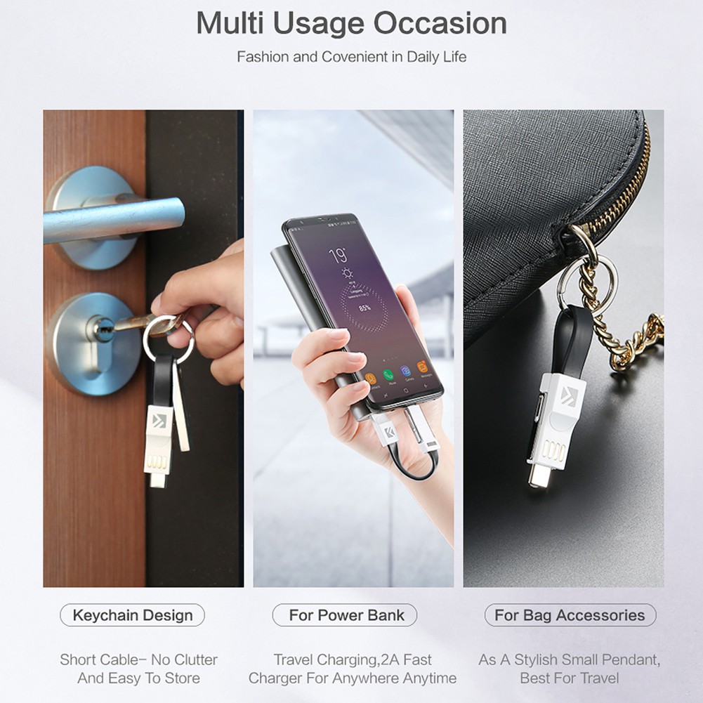Cáp sạc Micro USB &amp; Type C &amp; 3 trong 1 thiết kế móc khóa tiện dụng