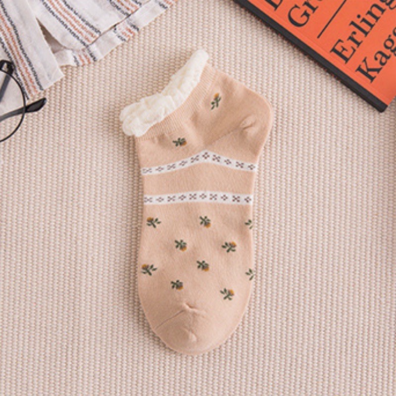 V04D/Tất vớ cổ ngắn hoa nhí vintage phong cách Nhật Bản phối hợp giày dép oxford lolita Hàn Quốc converse retro ulzzang