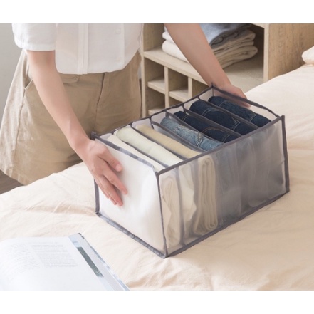 Hộp đựng quần áo vải lưới phân ngăn có thể giặt được đa năng tiện dụng trong gia đình