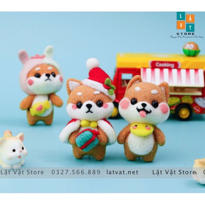 Bộ len chọc có hướng dẫn Tân Binh Shiba 2, needle felting Shiba có video, giấy làm quà tặng đặc biệt handmade