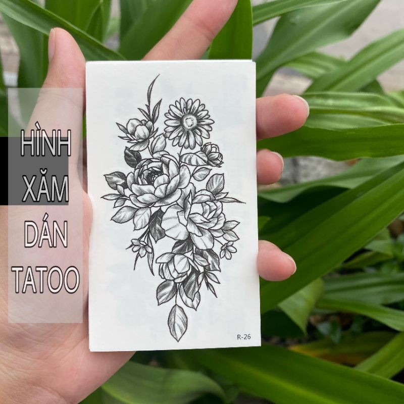 Hình xăm hoa đơn sắc r26. Tatoo dán size 10x6cm