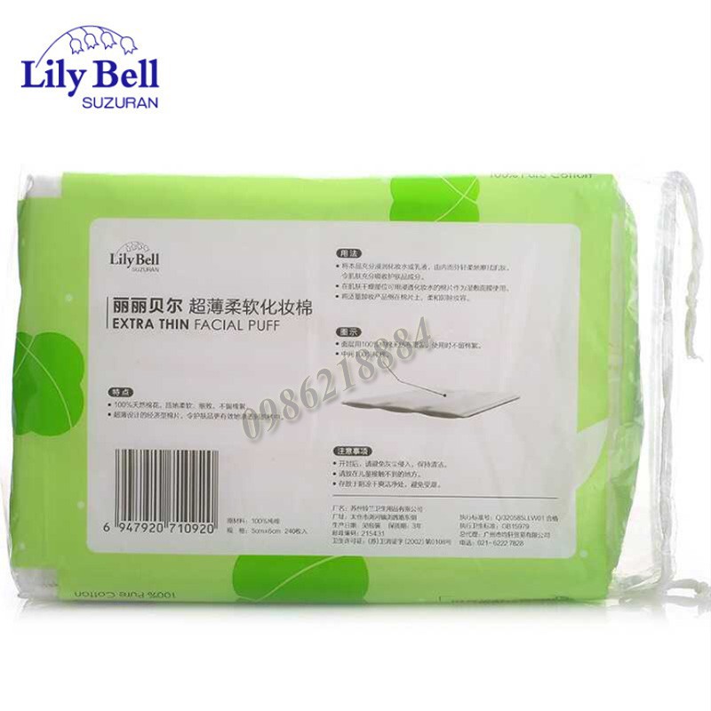 Bông tẩy trang Lily Bell vỏ xanh Extra Thin 240 miếng LBE24