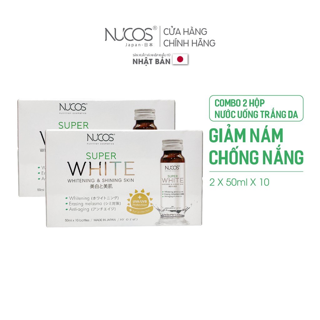 Combo 2 Hộp Collagen trắng da mờ thâm nám Nucos Super White 2x50mlx10 chai | BigBuy360 - bigbuy360.vn